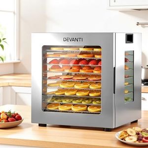 Devanti Food Dehydrator 12 Trays, 850W Stainless Steel Dehydrators W/Glass Door, 10 Preset Programs, Colorful Touch Screen, Adjustable Timer & Temperature, Jerky Yogurt Fruit Pet Food Dryer