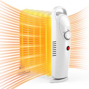 Air Choice Oil Filled Radiator Heater, Small Oil Heater with Adjustable Thermostat, 700W Electric Heating, Durable & Overheat Protection, Quiet, Ideal for Indoor Use Home Office, White