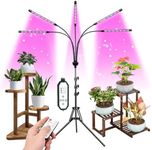 F1TP Grow Lights for Indoor Plants 9 Dimmable Levels 80 LED Lamps Plant Lights (with Auto On/Off 4/8/12H 3 Adjustable Timers, Tripod Stand, Remote Controls, 2 Shovels, 1 Claw, 1 Adapter)