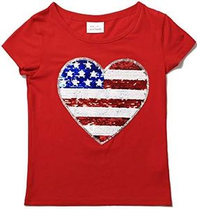 HH Family 4th of July Shirts for Girls Patriotic American Flag Kids Outfit Clothing (Flip Shirt, 4)