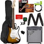 Fender Squier Stratocaster Pack - Sunburst Bundle with Frontman 10G Amplifier, Gig Bag, Instrument Cable, Tuner, Strap, Picks, Fender Play Online Lessons, Instructional Book, and Austin Bazaar Instructional DVD