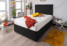 Sleep Factory Ltd luxurious Memory Sprung Divan Bed with Chesterfield Headboard Naples Black 4.0FT (Small Double) 2 Drawers Same Side