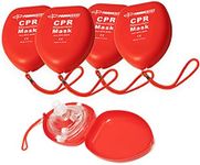 Primacare RS-6845-5 Pack of 5 Single Valve CPR Rescue Mask in Red Hard Case, Adult/Child Pocket Resuscitator with Elastic Strap, Air Cushioned Edges, 6.5x4.8x1.6 inches