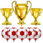 8PCS Football Balloons Trophy Balloons Set Large Foil Soccer Balloon Boys Birthday Decorations Champion Trophy Balloons Football Fans Party Supplies for Home Bar Football Match (Red & Golden)