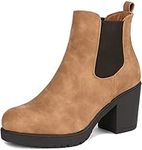 DREAM PAIRS Women's FRE High Heel Chelsea Style Ankle Bootie,FRE,Camel/Pu,Size 8.5