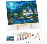 Ledgebay DIY Paint by Numbers Kit for Adults Framed Canvas Beginner to Advanced Paint by Numbers Kit Kits Include Acrylic Paint Set Brushes Tabletop Easel (House Near The Lake 16"x20" Framed)