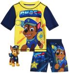 Nickelodeon Boys' Rash Guard Set - 2 Piece UPF 50+ Swim Shirt and Bathing Trunks Swimwear Set for Toddler Boys (Sizes: 2T-12), Chase Yellow/Navy, 7