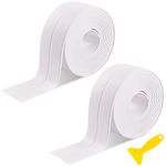 DREETINO Bath Sealant Strip,11ft Self Adhesive Caulk Strip Sealant Tape for Kitchen, Bathroom, Toilet, Wall Corner with Sealing Tool - White (2PCS)