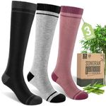 SONORAN Bamboo Viscose Compression Socks for Women & Men (3 Pairs) 15-20 mmHg Knee High Support for Nurses, Travel, Pregnant L/XL（Black&Gray&Pink）