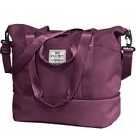 Travel Duffel Expandable Bag, Waterproof Carry on Sports Gym Tote Bags, Foldable Weekender Overnight Lightweight Luggage Shoulder Hospital Handbag with Wet Pocket for Men and Women (Purple Red)