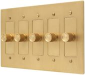 Brass 3 Way Rotary Dimmer Switch - 120V AC - Solid Brass Wall Plate for LED Bulbs - Rotary Dimmer with Knurled Knob - UL Listed Flicker-Free Dimming | Vintage Style Light Control for Home Decor