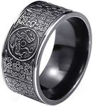 HIJONES Men's Stainless Steel 4 Guardian Beasts Ring Dragon, Wood