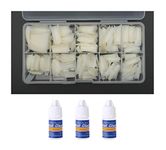 Store2508 Boxed 500 Pcs French Long Acrylic False Artificial Natural Colour Nail Art Tips With 3 Bottles Nail Glue, White