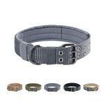 EXCELLENT ELITE SPANKER 1.5" Width Military Dog Collar Adjustable Metal D Ring & Buckle Working Dog Collar for Medium Large Dogs(Grey-M)