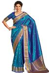 SWORNOF Womens Kanjivaram Soft Silk Saree Patola saree With Blouse Piece (BLUE)