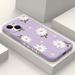 LEECG for iPhone 15 Case, Phone Case for iPhone 15 Side Chrysanthemum Pattern Design, Soft Shockproof Camera Lens Protector for iPhone 15 Cases Flower-Daisy Purple