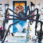 Giant Spider Halloween Decorations, 79"/ 6.6FT Large Spooky Spiders Fake Black Hairy Realistic 2M Huge & Big Spider with Red Eyes Decor for Outdoor Indoor, Room, Home, Party, Scary Haunted, House Yard