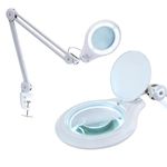 Neatfi LED Bifocal Magnifying Lamp 1,200 Lumens – 5” Glass Lens, Dual Magnification 2.25X/6X, Dimmable | Adjustable Arm with Clamp | Crafting, Jewelry & Reading (White, 5 Diopter + 20 Diopter)