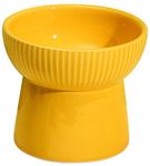 KUTKUT Ceramic Cat Food Or Water Bowl, Raised Cat Feeder Dishes with Stand, Elevated Pet Food Bowl for Cats and Small Dogs, Stress Free Backflow Prevention, Anti Vomiting & Reduce Neck Burden (Yellow)