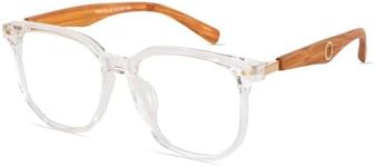 Auralice Transparent Wooden Square Blue Light Glasses for Women and Men, Thick Wood Frame, Designer Reading Blocker Eyewear for Gaming Bloomveil
