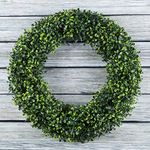 Boxwood Wreath, Artificial Wreath for the Front Door by Pure Garden, Home Décor, UV Resistant - 19.5 Inches