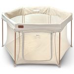 Venture Joy Baby Playpen - Foldable Playpen for Baby and Toddlers, Zip Door & Fitted Playpen Mat with Breathable Mesh Walls, Padded Frame, Baby Play Pen with Travel Bag (135 x 135 x 75 cm), Taupe