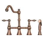 Akicon Two-Handles Bridge Kitchen Faucet with Side Sprayer (Antique Copper)