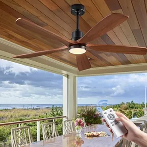 ABZ 5 Blade Ceiling Fans with Lights, 60 inch Outdoor Ceiling Fans with Light and Remote Control for Indoor Patio Bedroom Farmhouse Solid Wood Propeller Modern Ceiling Fan with Light(Walnut Wood)