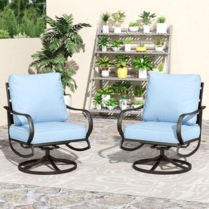 PHI VILLA Metal Swivel Patio Chairs Set of 2, High Back Steel Outdoor Chairs with 5.75" Extra Thick Cushion, 2 Pieces All Weather Deep Seat Outdoor Front Porch Seating Furniture for Deck Balcony, Blue