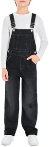 Haloumoning Boys Denim Bib Overalls with Adjustable Straps and Convenient Tool Pockets 5-14 Years