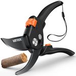 VOTREK® 8.5" Bypass Garden Secateurs for Small Hands,【Patented Stepless Handle】Professional Pruning Shears, Heavy Duty Pruner Gardening Scissor for Grass Branch Plant Flower【Japanese SK5 Steel Blades】