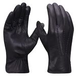 Harssidanzar Mens Leather Gloves For Man,Touchscreen Winter Dress Leather Gloves Fleece Lined GM040UK,Black, S