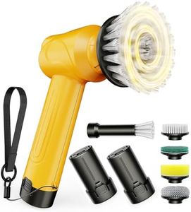 qimedo 5000mAh Battery Electric Spin Scrubber Q4, Handheld Scrubber for Cleaning with Display, Power Dish Scrubber with 5 Heads, Shower Cordless Cleaning Brush for Bathroom/Sink/Window