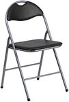 Flash Furniture Hercules Series Metal Folding Chairs with Carrying Handle, Vinyl Upholstered Padded Event Chair, Set of 4, Black