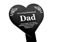 OriginDesigned DAD Heart Memorial Remembrance Plaque Stake, Grave Marker for Cemetery - Black and White Acrylic, Waterproof, Outdoor, Tribute, Plant Marker