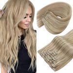 Sunny Hair Clip in Hair Extensions Human Hair Invisible Clip in Hair Extensions Real Human Hair Straight Hair Extensions for Women 16inch Ash Blonde Highlights Golden Blonde