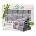 ACLEARTH® (Grey Bamboo Wash Cloths (6 pc) Bamboo Face Cloth - 25 x 25cm Soft Face Wash Cloth Flannels for Washing Face, Skin Sensitive, Makeup Removal, Premium, Adult, Body, Babies, Kids, Baby Gift