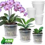 T4U Orchid Pot, 9 Pack Orchid Pots with Holes and Saucers for Repotting, 3 Each of 11/14/16cm, Clear Plastic Flower Plant Pot for Indoor Outdoor Plants, Orchids Planter for Root Health