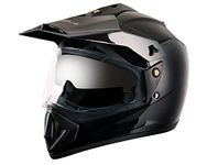 Vega Off Road ISI Certified Gloss Finish Full Face Dual Visor with Peak Helmet for Men and Women Outer Clear Visor and Inner Smoke Sun Visor(Black, Size:M)