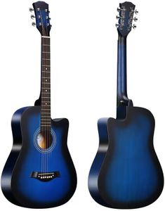 38 Inch Full Size Acoustic Guitar Classical Cutaway Design Hardwood Finish & Steel Strings with Bag (Blue)