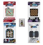 Worlds Smallest Miniature Classic Games Bundle – Monopoly Chess Clue Battleship with Bonus Playing Cards, Super Fun for Outdoors, Travel & Family Game Night, White