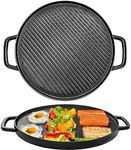 GGC Reversible Cast Iron Griddle, Double-sided Griddle Pan for Stove Tops, Gas Grills and Outdoor Cooking, 14 inch Grill Griddle with Baking Flat and Ribbed