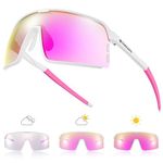 Odoland Photochromic Cycling Glasses MTB Mountain Bike Sport Sunglasses UV400 Protection Bicycle Glasses for Men Women,Pink