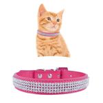 WedDecor Soft PU Leather Adjustable Dog Collar, Crystals Diamante Rhinestone Pet Collar with Safety Closure Buckle, Premium Puppy Collar, Lightweight Protective Dog Belt, Rose Pink, Small