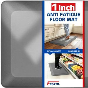 FEATOL 1 Inch Extra Thick Anti-Fatigue Mat for Standing Desk & Kitchen, Ergonomic Memory Foam Cushioned Comfort Floor Pad for Home,Office Work, Commercial All Day(Grey,1PC,24X70)