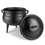 Cast Iron Pre-Seasoned Potjie African Pot, 7 Quarts With Wooden Crate