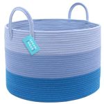 OrganiHaus Large Cotton Rope Blanket Basket, Rope Storage Baskets, Toy Storage Basket for Kids, Woven Laundry Basket, Nursery Woven Basket, Rope Basket & Toy Basket Storage 50x33cm, Blue