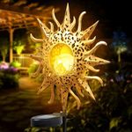 Noa Store Little Sun Solar Light - Waterproof Metal Sun Crackle Glass Light with Stake - Bright Solar Garden Decorations - Garden Sun - 35 inches - Copper