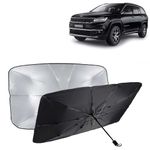 KINGSWAY® Car Sun Shade UV Protection Windshield Cover Compatible with Jeep Meridian, (Year 2022 Onwards), Foldable Size Universal Fit Umbrella Curtain for Front Window, Rear Window, Black, 1 Piece