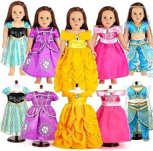 18 Inch Doll Clothes Accessories - 5 Pc Different Princess Costume Dress Set Includes Marida,Elsa,Belle,Rapunzel and Aurora Fits American Girl Dolls,My Life As Doll,Our Generation Dolls (WJT-002)
